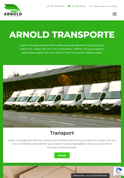 Arnold Transporte Webseite Tablet