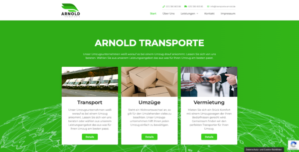 Arnold Transporte Webseitenerstellung